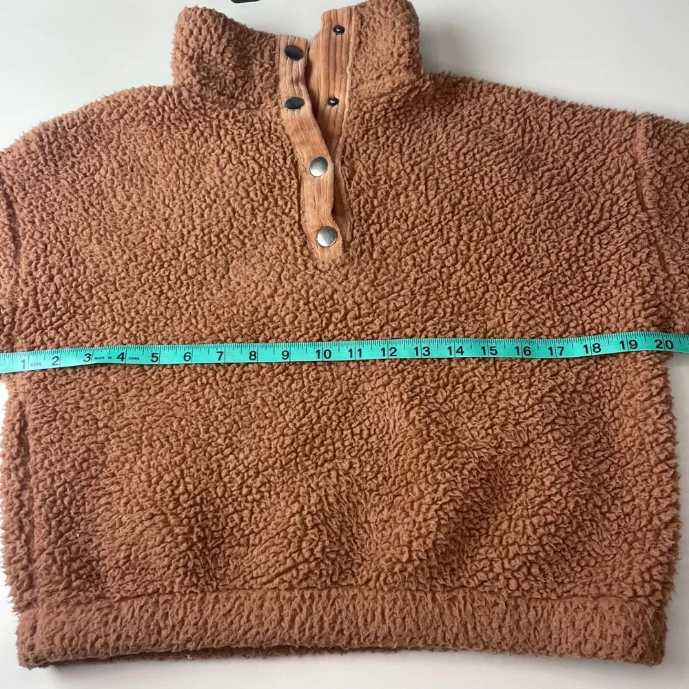 Cozie by Pink Rose Brown Sherpa Fleece Snap Neck Cropped Pullover Sweatshirt S - Picture 4 of 8
